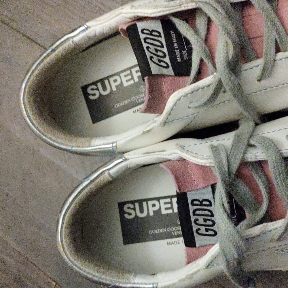 Golden Goose"Superstar" Distressed White Leather/Pink Suede Trainer Sneakers - Picture 5 of 16